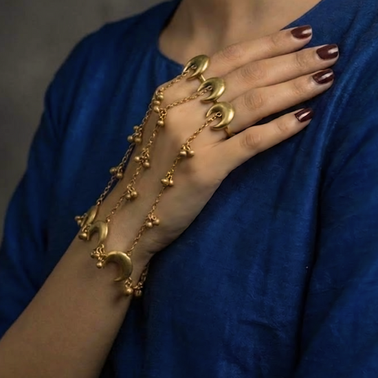 Half Moon Golden Haath Phool Bracelet