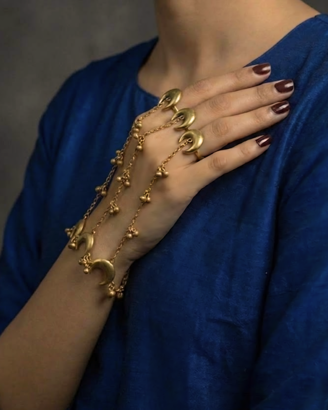 Half Moon Golden Haath Phool Bracelet