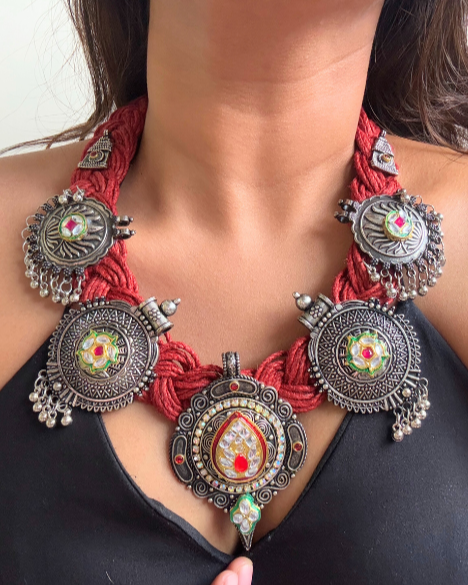 Haritha Red Jute Necklace