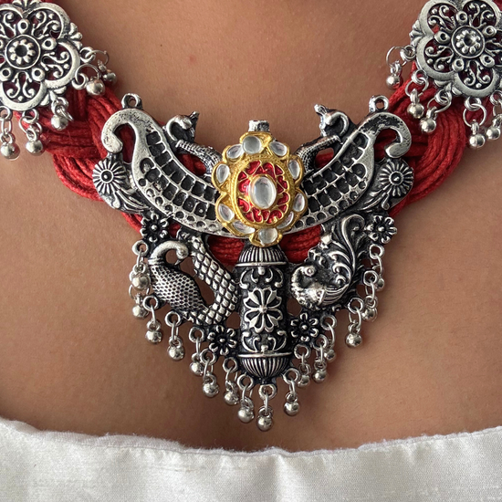 Ahalya Red Jute Necklace