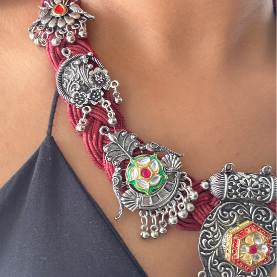 Gayatri Red Jute Necklace