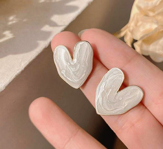 White Heart-shaped Earrings: Paint My Heart White
