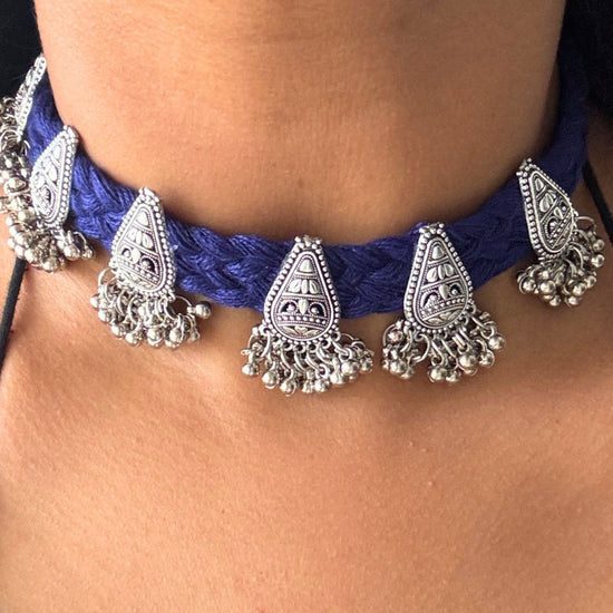 Alanka Blue Oxidised Choker Set