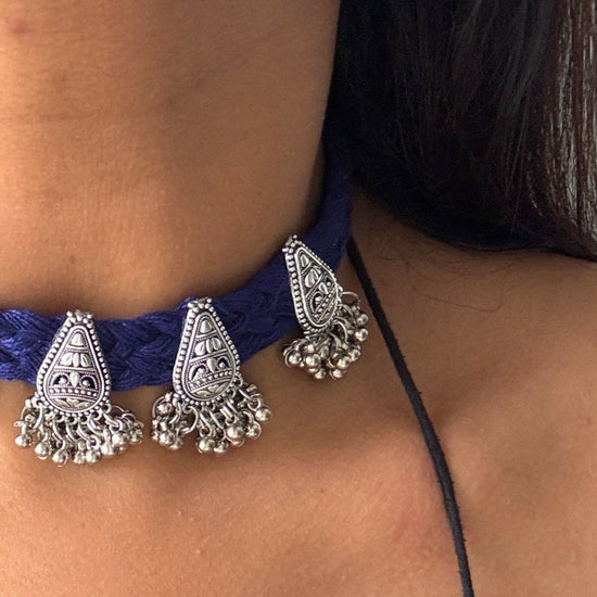 Alanka Blue Oxidised Choker Set