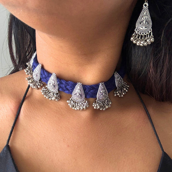 Alanka Blue Oxidised Choker Set