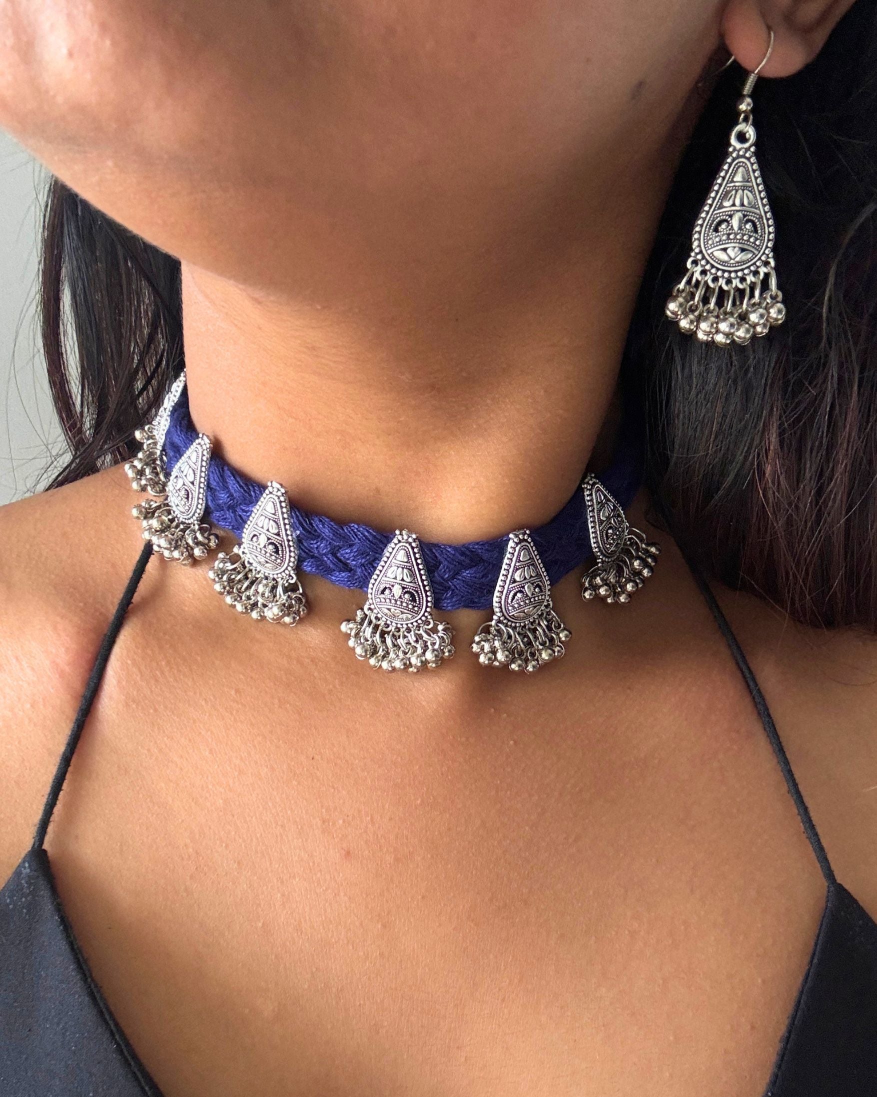 Alanka Blue Oxidised Choker Set