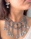 Diya kutchi oxidised choker set with finger ring