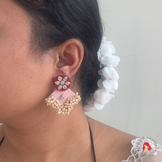 Red and Pink Mohey rang De Fabric Earrings