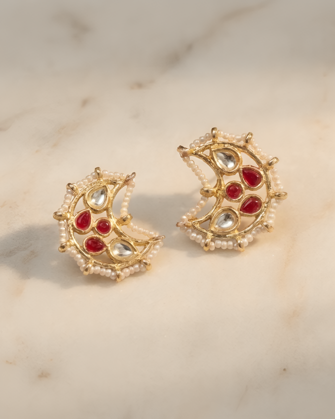 Boondi Crescent Kundan Earrings