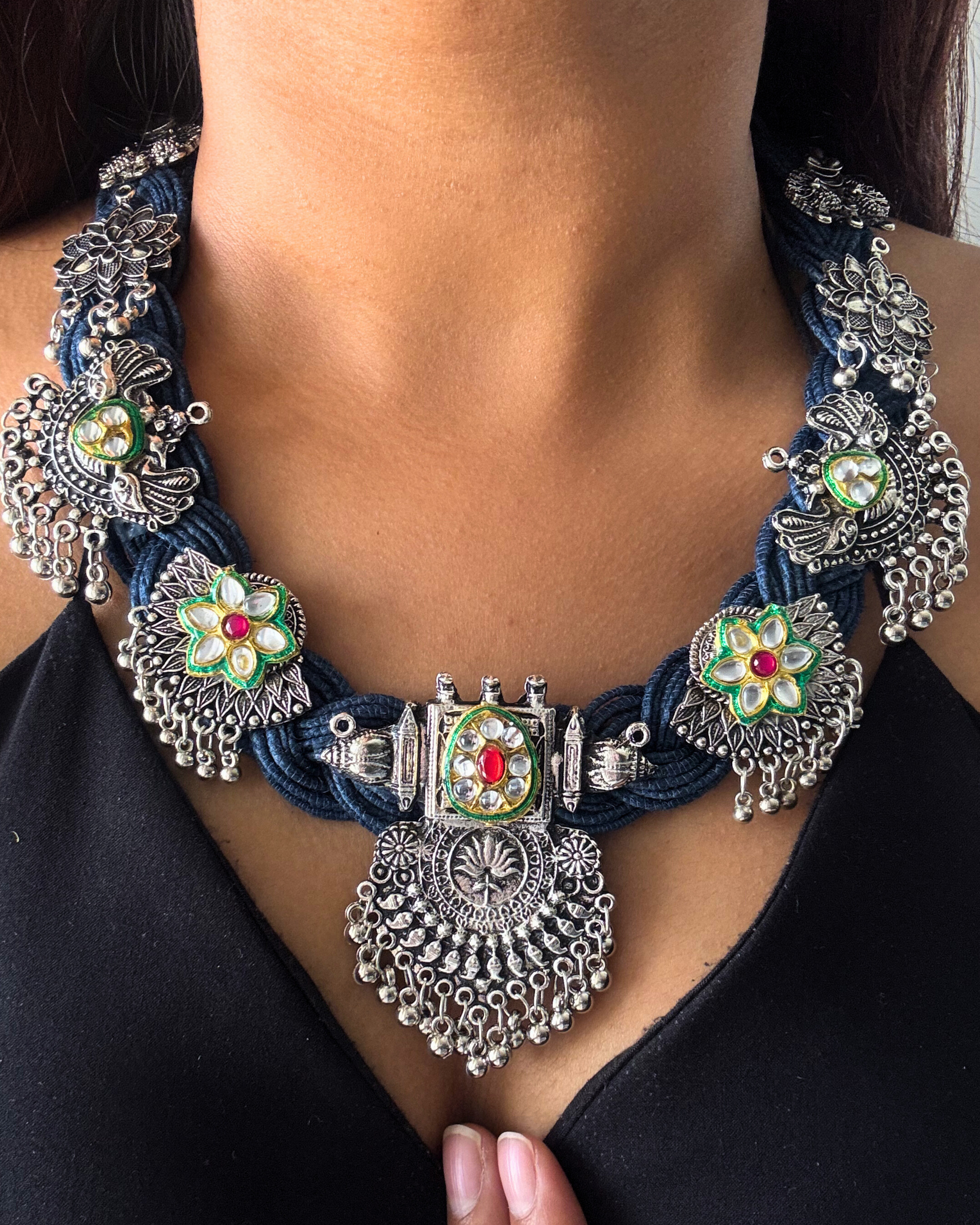 Apoorva Ocean Blue Jute Necklace