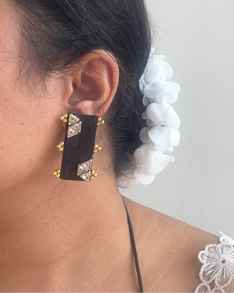 Black Fabric Earrings: Ishq Fabric and Kundan Earrings