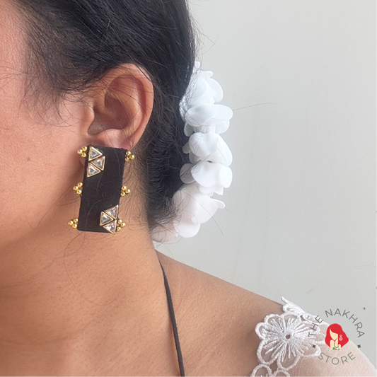 Black Fabric Earrings: Ishq Fabric and Kundan Earrings