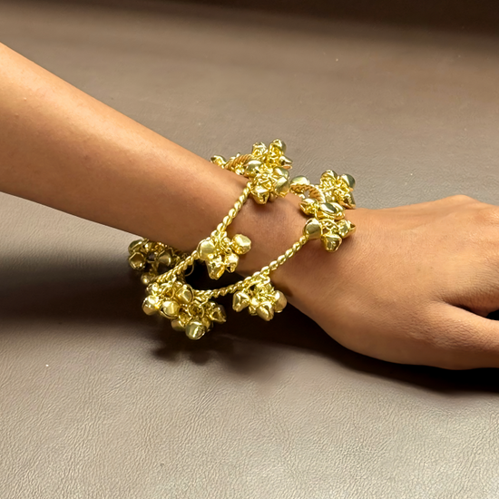 Golden Twisted Ghungroo Bangles - Set of 2