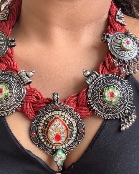 Haritha Red Jute Necklace