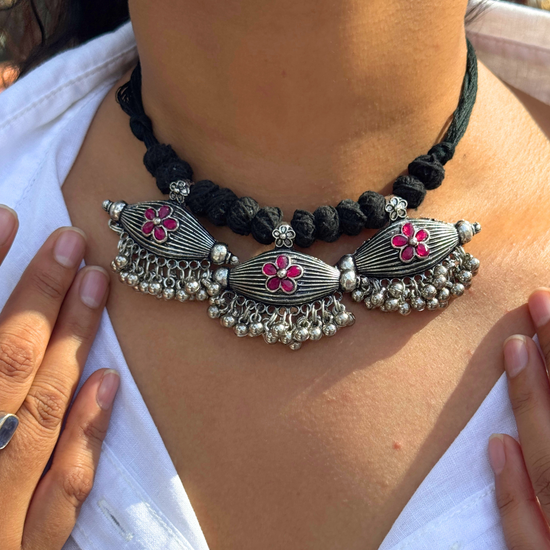 Gayatri Pink Oxidised Choker