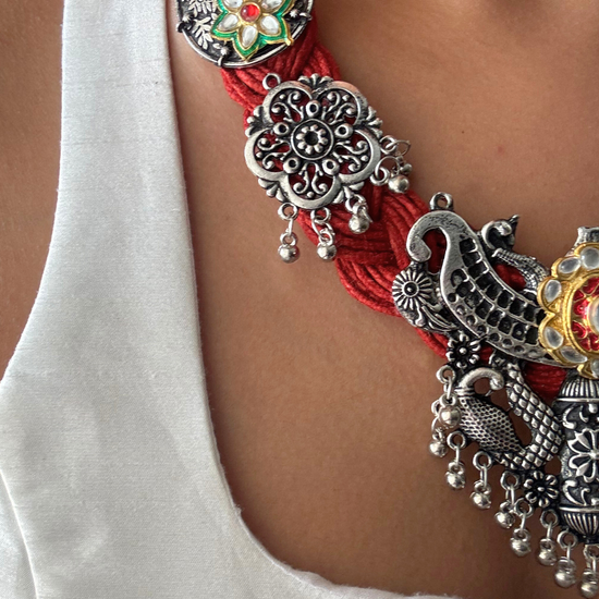 Ahalya Red Jute Necklace