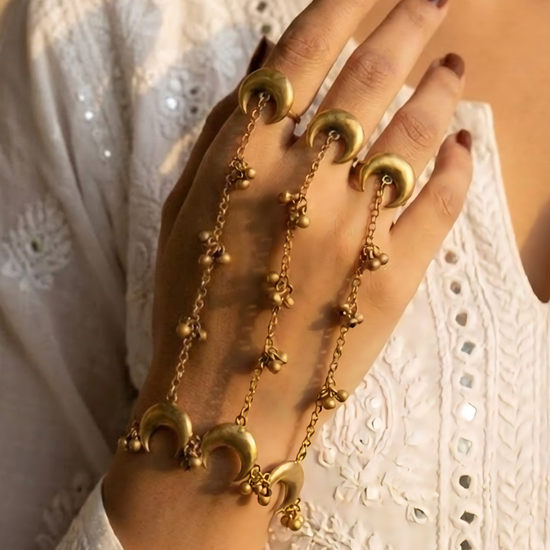 Half Moon Golden Haath Phool Bracelet