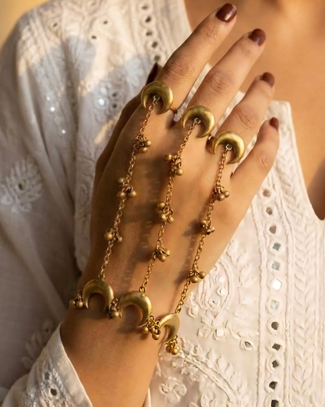 Half Moon Golden Haath Phool Bracelet