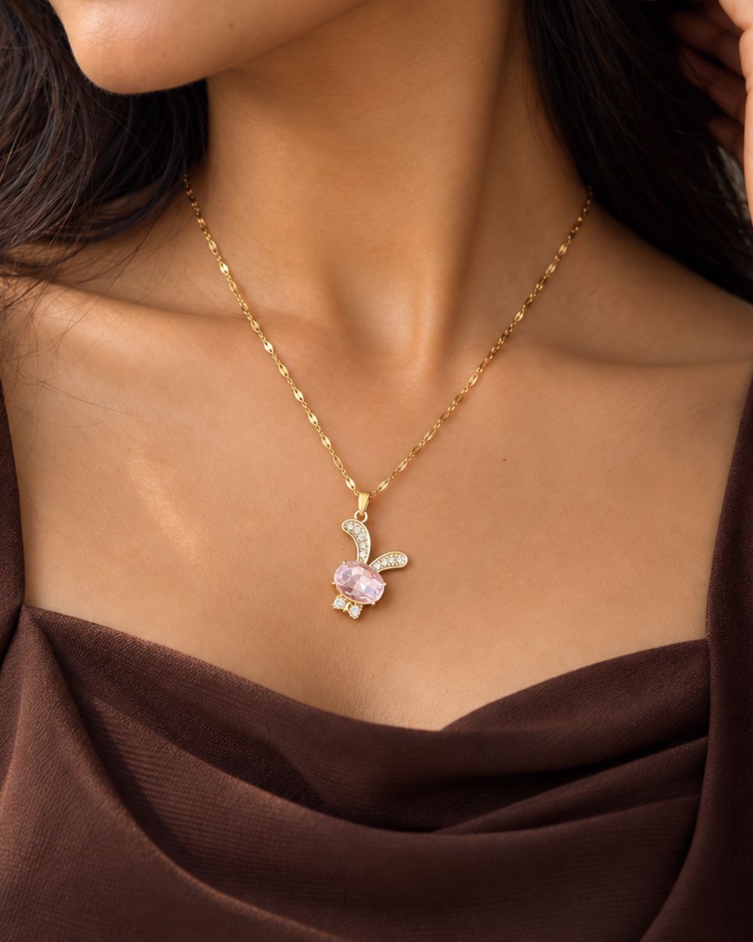 Pink Bunny Pendant Necklace