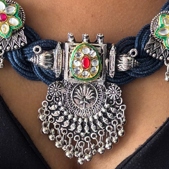 Apoorva Ocean Blue Jute Necklace