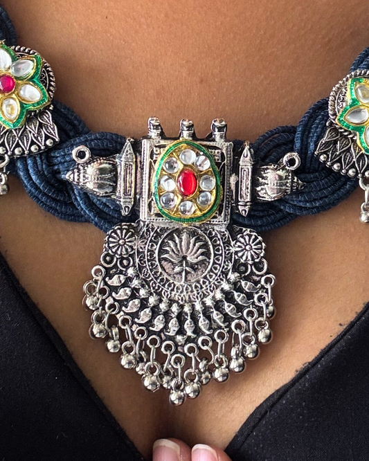 Apoorva Ocean Blue Jute Necklace