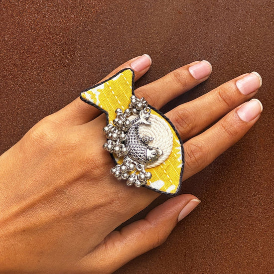 Yellow Ajrakh Fish Ring