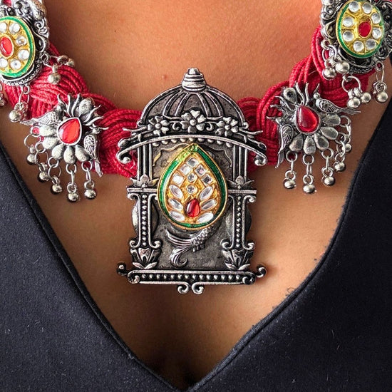 Chandani Bird Red Jute Necklace