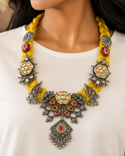 Shanaya Mustard Yellow Jute Necklace