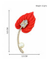 Red Crystal and Pearl Leaf Brooch