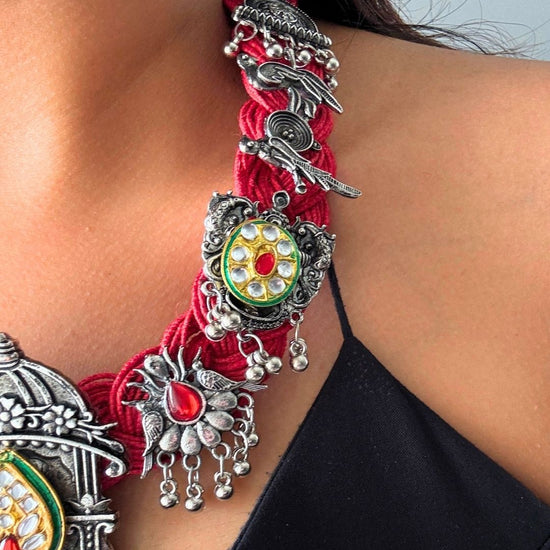 Chandani Bird Red Jute Necklace