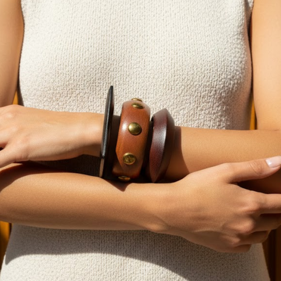 Tribal Wooden Bangle Stack - Stack of 3