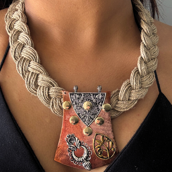 Prakriti Copper Beige Jute Necklace