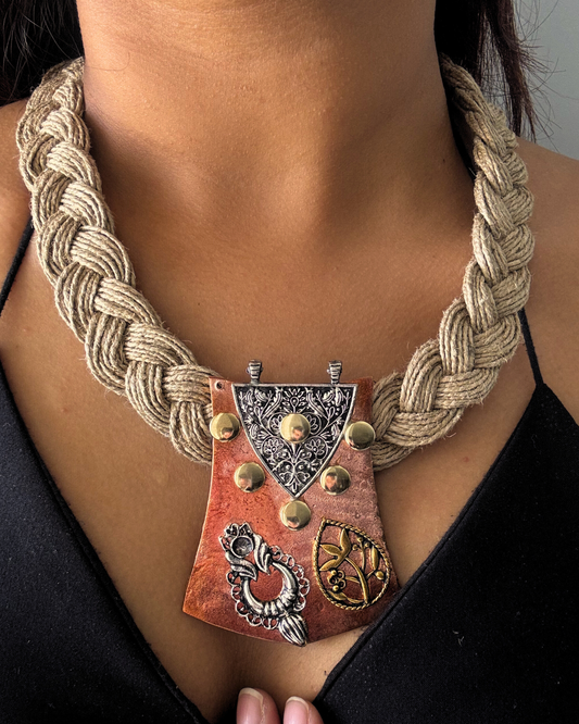 Prakriti Copper Beige Jute Necklace