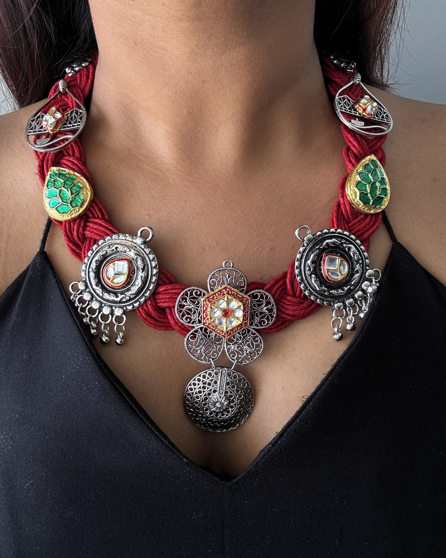 Veena Red Jute Necklace