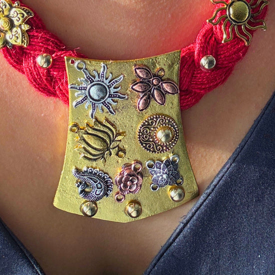 Virangana Red Jute Necklace