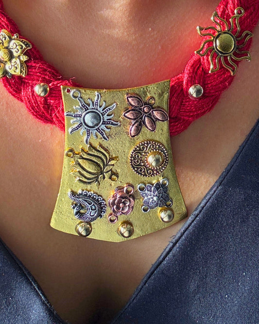 Virangana Red Jute Necklace