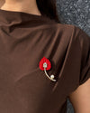 Red Crystal and Pearl Leaf Brooch