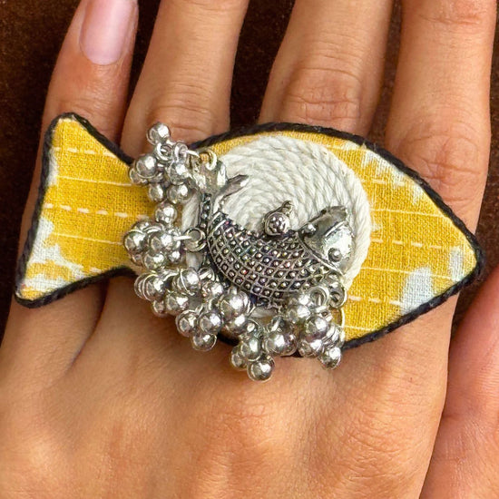 Yellow Ajrakh Fish Ring