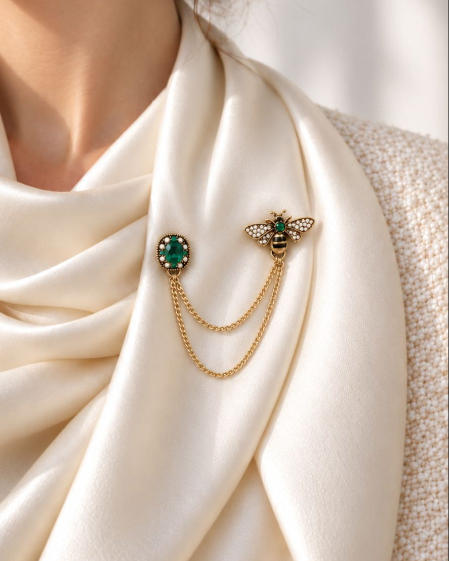 Emerald Honeybee Brooch
