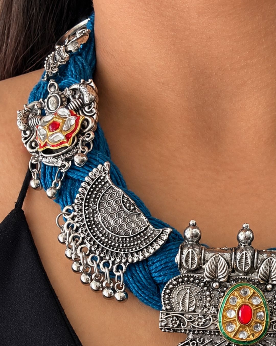 Vandita Blue Jute Necklace
