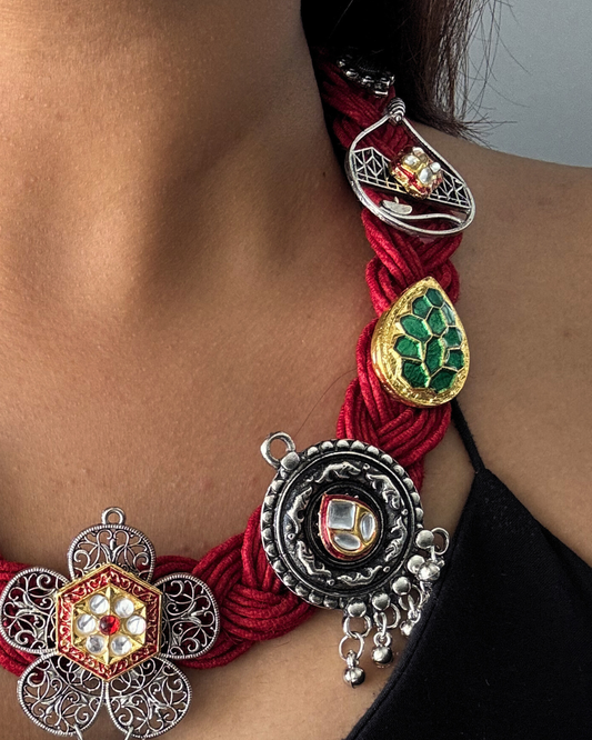 Veena Red Jute Necklace