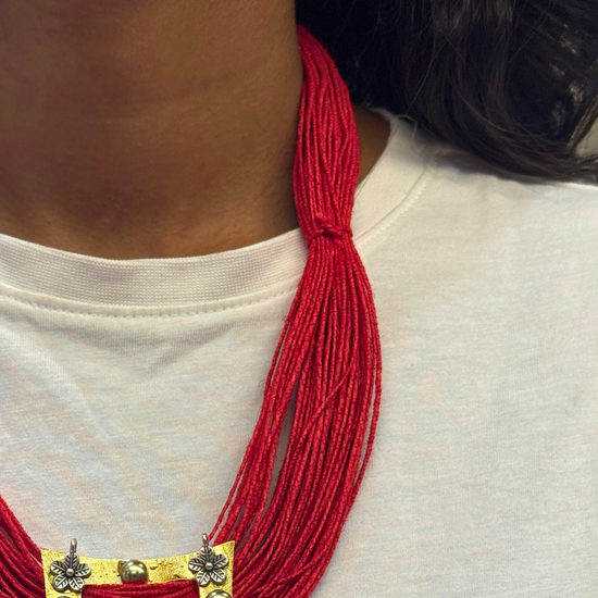 Prisha Red Jute Necklace