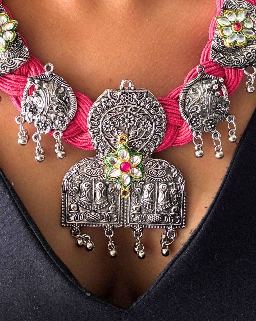 Malvika Pink Jute Necklace