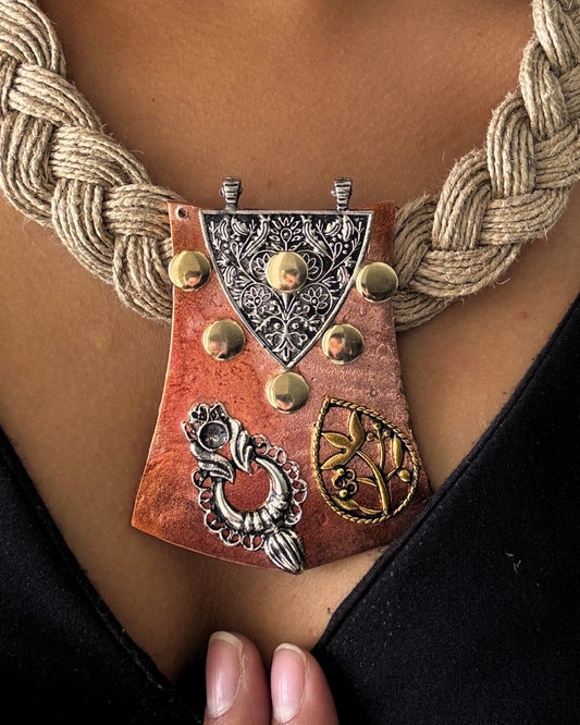 Prakriti Copper Beige Jute Necklace