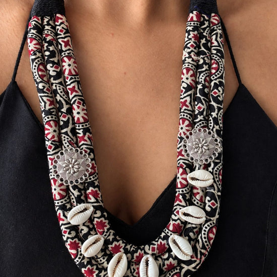 Ajrakh Black Necklace Set