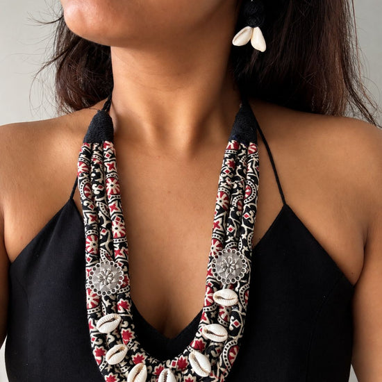 Ajrakh Black Necklace Set