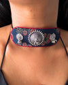 Ajrakh Blue and Red Oxidised Choker Set