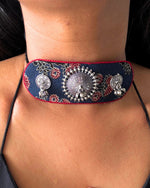 Ajrakh Blue and Red Oxidised Choker Set