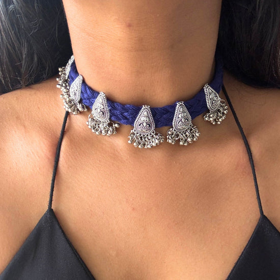 Alanka Blue Oxidised Choker Set