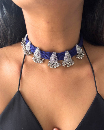 Alanka Blue Oxidised Choker Set